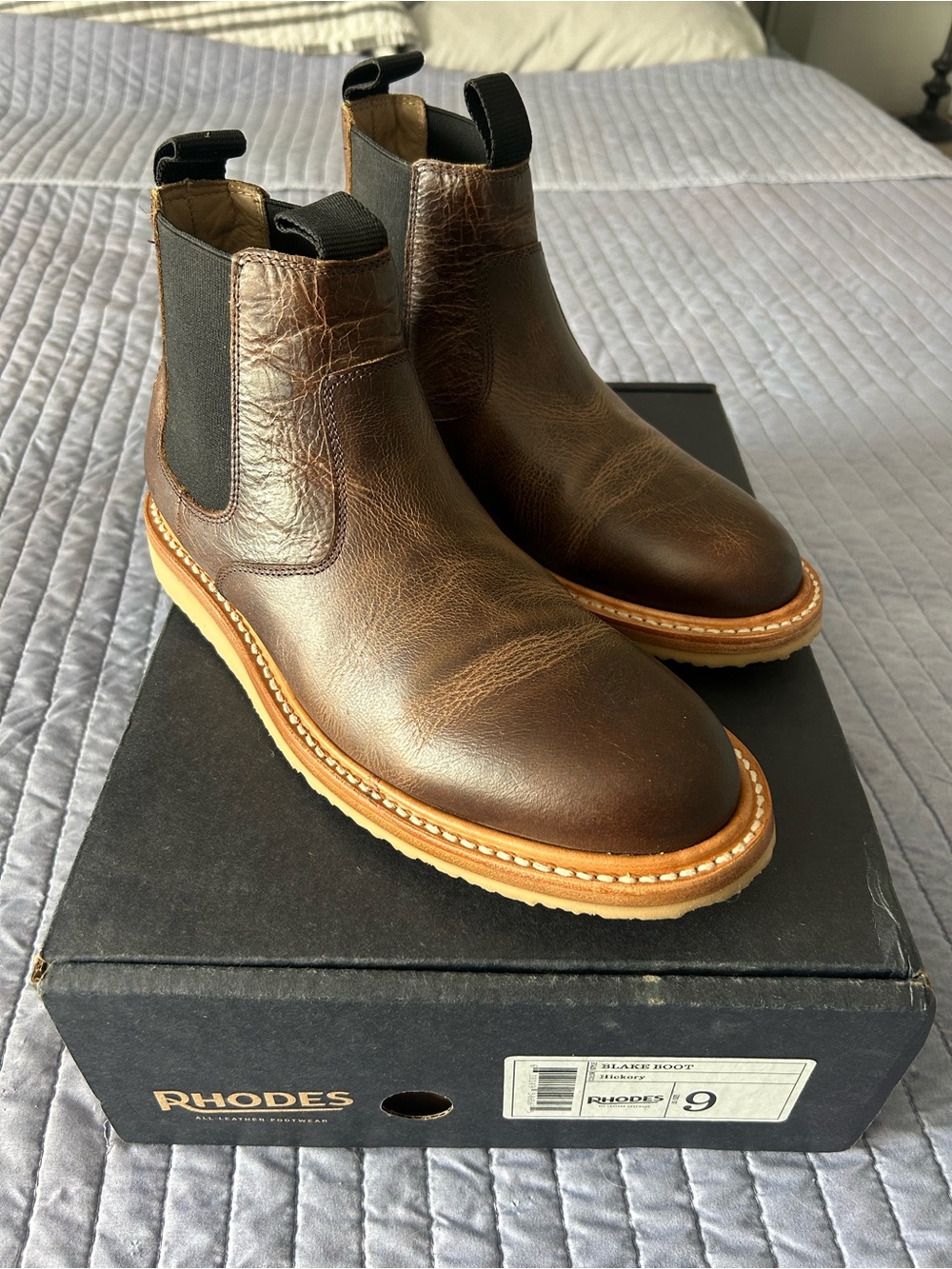 RHODE Men's Dark Brown Leather Chelsea Boots with Tan Crepe Sole - Picture 2 of 5